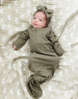 Winter Green Organic Cotton Ribbed Knot Gown