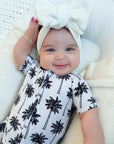 Bamboo Shorty Romper | Palm Style White