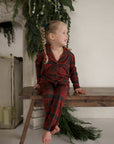 Girl's Bamboo Button Up Lounge Set | Christmas Plaid