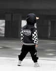 Hydro Letterman Jacket in Black + Cream Checkered
