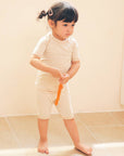 Beige Bamboo Stitch Boys Girls Baby Short Sleeve PJs-C