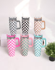 Checkered Pattern 40oz Tumbler with Handle: ONE SIZE / Black
