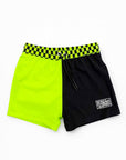 Hybrid Swim Trunks in Neon Electric Lime + Black Colorblock - PREORDER