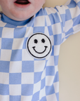 Bubble Romper | Checkered Smiley Blue