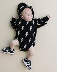 Hooded Bubble Romper | Black Bolts