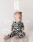Bamboo Zip Pajamas | Black & White Wavy Checkerboard