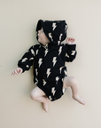 Hooded Bubble Romper | Black Bolts