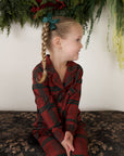 Girl's Bamboo Button Up Lounge Set | Christmas Plaid