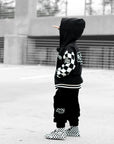 Hydro Letterman Jacket in Black + Cream Checkered
