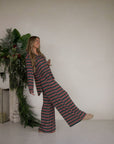 Women's Bamboo Button Up Lounge Set | Holiday Stripe
