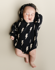 Hooded Bubble Romper | Black Bolts