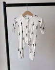 Bamboo Zip Pajamas | White & Black Lightning Bolt