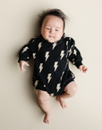 Hooded Bubble Romper | Black Bolts