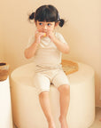 Beige Bamboo Stitch Boys Girls Baby Short Sleeve PJs-C