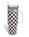 Checkered Pattern 40oz Tumbler with Handle: ONE SIZE / Black