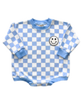 Bubble Romper | Checkered Smiley Blue