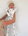 Bamboo Zip Pajamas | White & Black Lightning Bolt