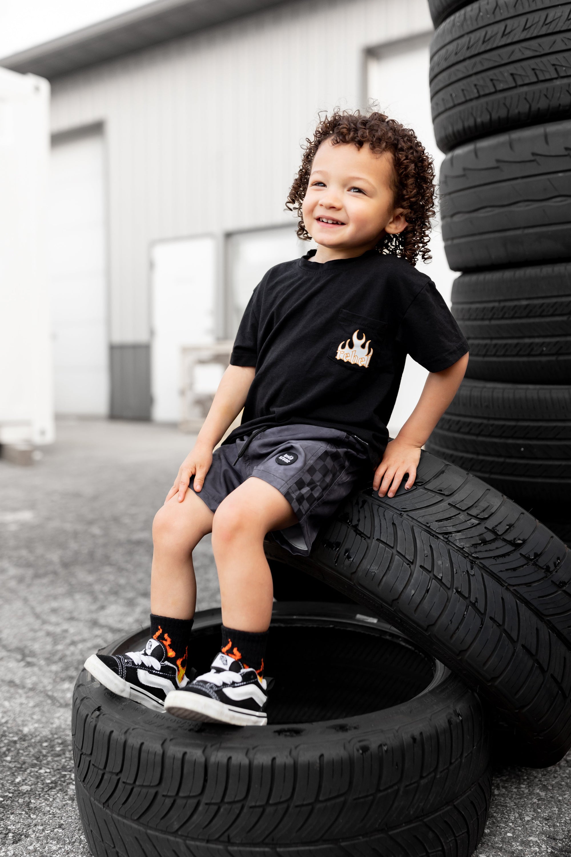 Acid Washed Checkered Board Shorts