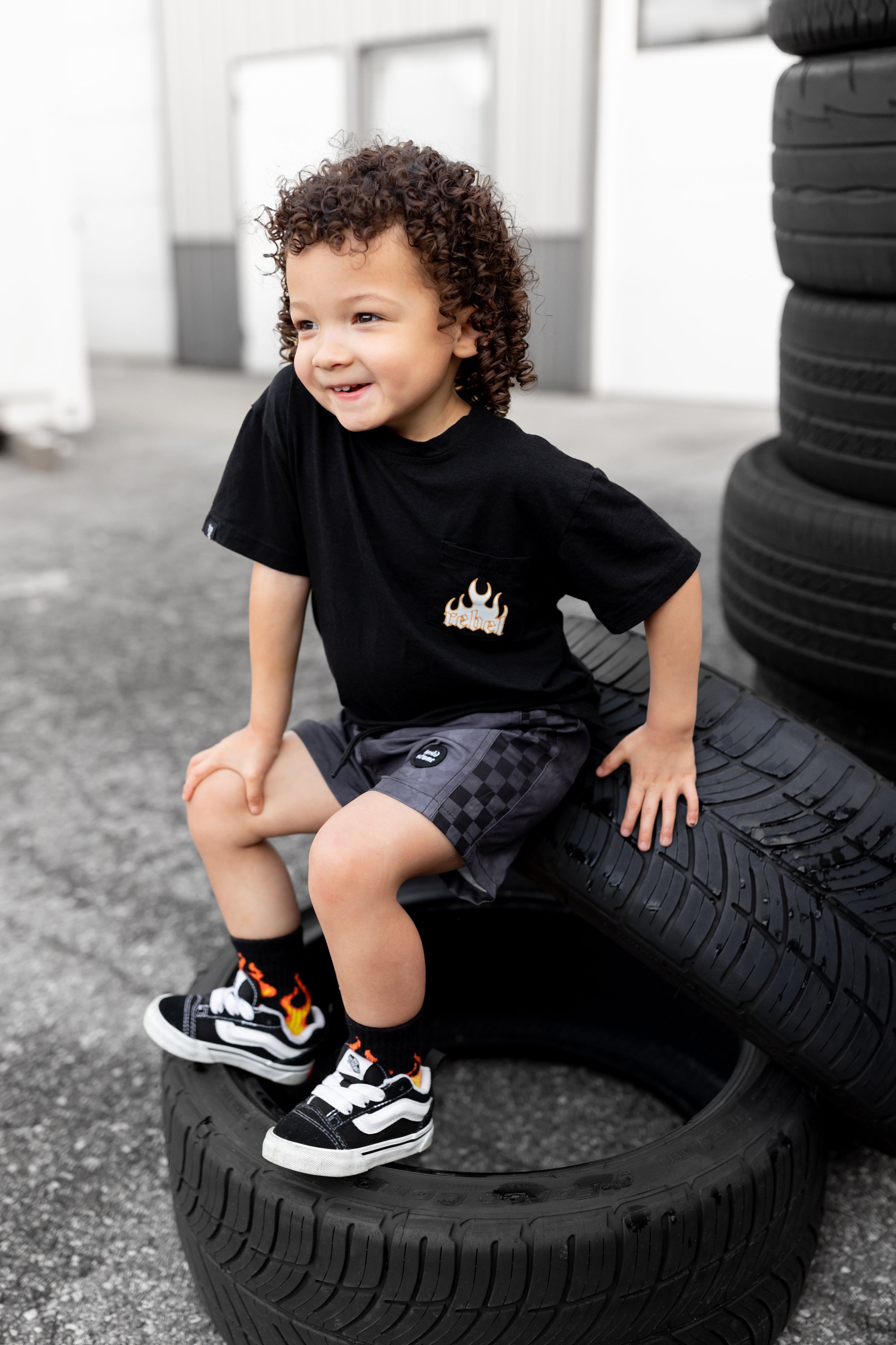 Acid Washed Checkered Board Shorts