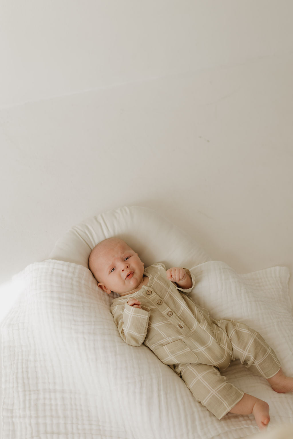 Long Sleeve Muslin Romper | Linen Grid