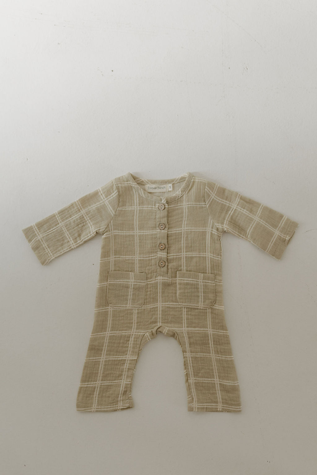 Long Sleeve Muslin Romper | Linen Grid