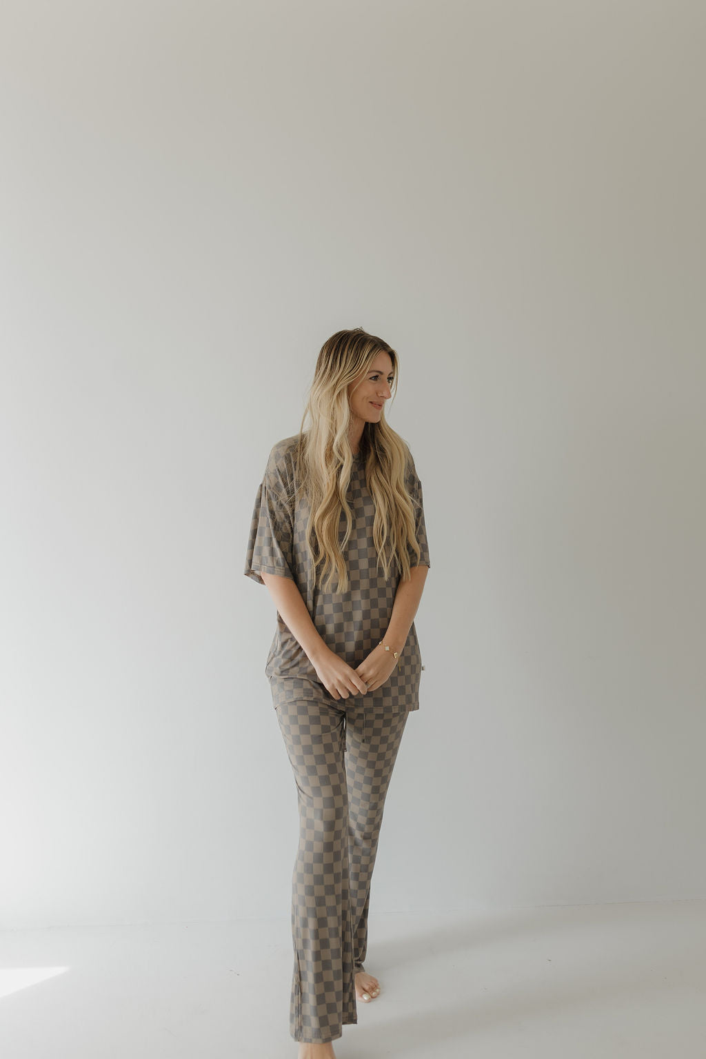 Short Sleeve Women's Bamboo Pajama | Faded Checkerboard || MATCHING KIDS