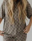 Short Sleeve Women's Bamboo Pajama | Faded Checkerboard || MATCHING KIDS