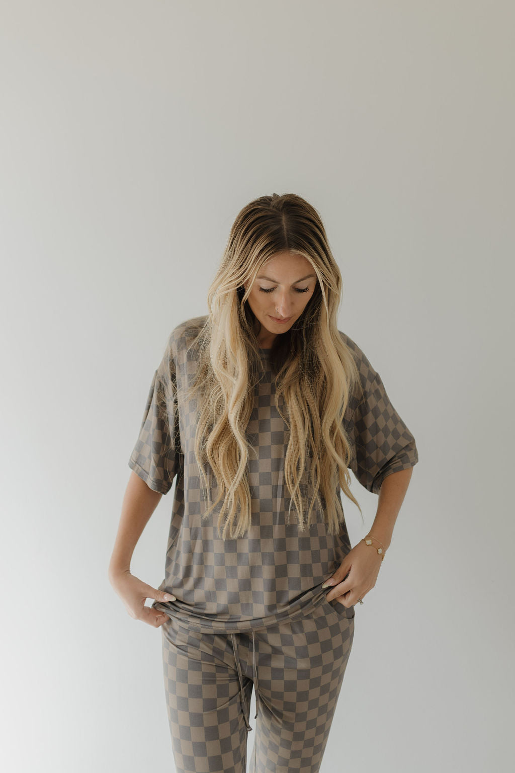 Short Sleeve Women's Bamboo Pajama | Faded Checkerboard || MATCHING KIDS