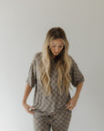 Short Sleeve Women's Bamboo Pajama | Faded Checkerboard || MATCHING KIDS