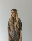 Short Sleeve Women's Bamboo Pajama | Faded Checkerboard || MATCHING KIDS