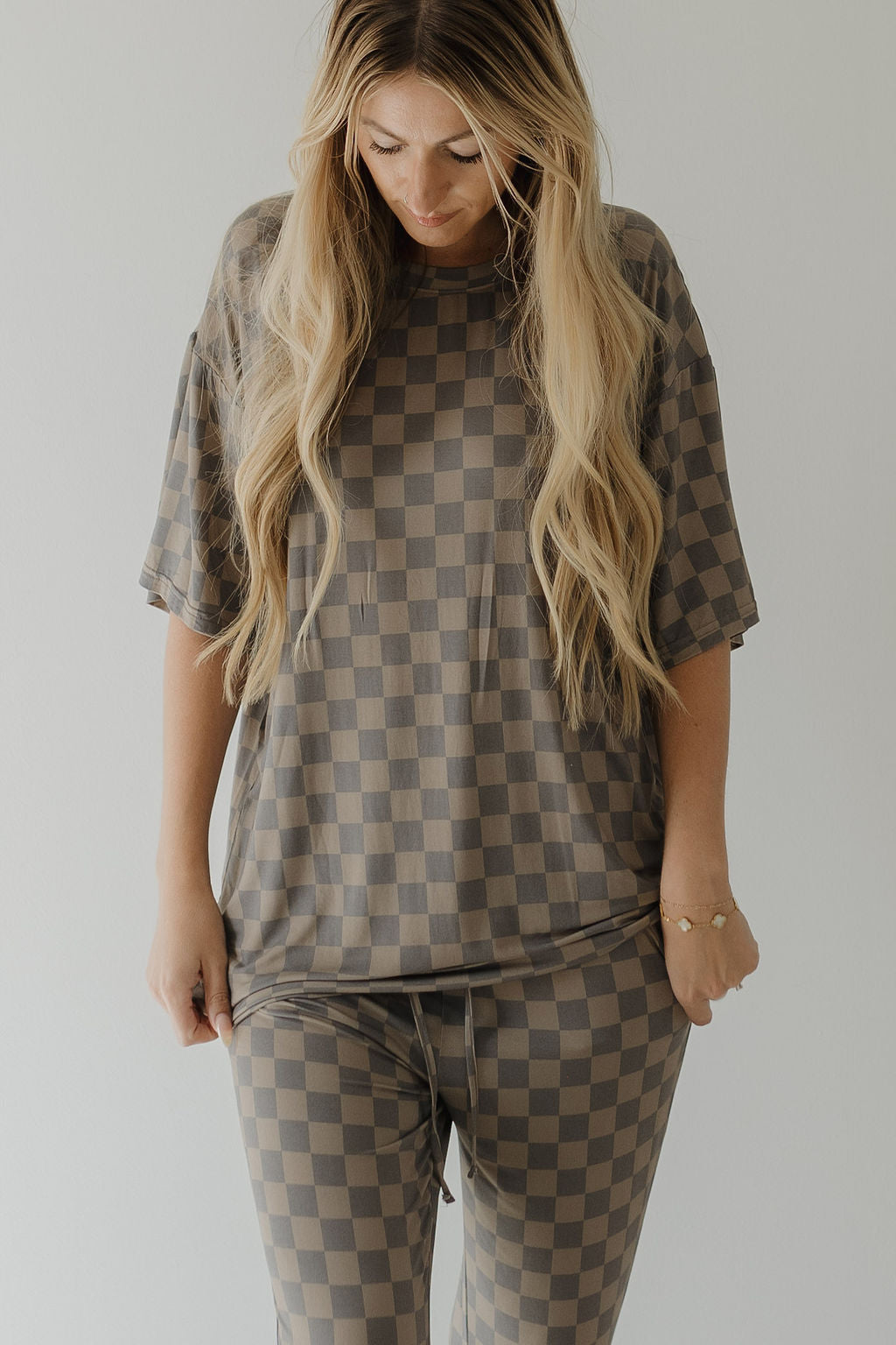 Short Sleeve Women's Bamboo Pajama | Faded Checkerboard || MATCHING KIDS