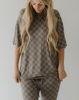 Short Sleeve Women's Bamboo Pajama | Faded Checkerboard || MATCHING KIDS