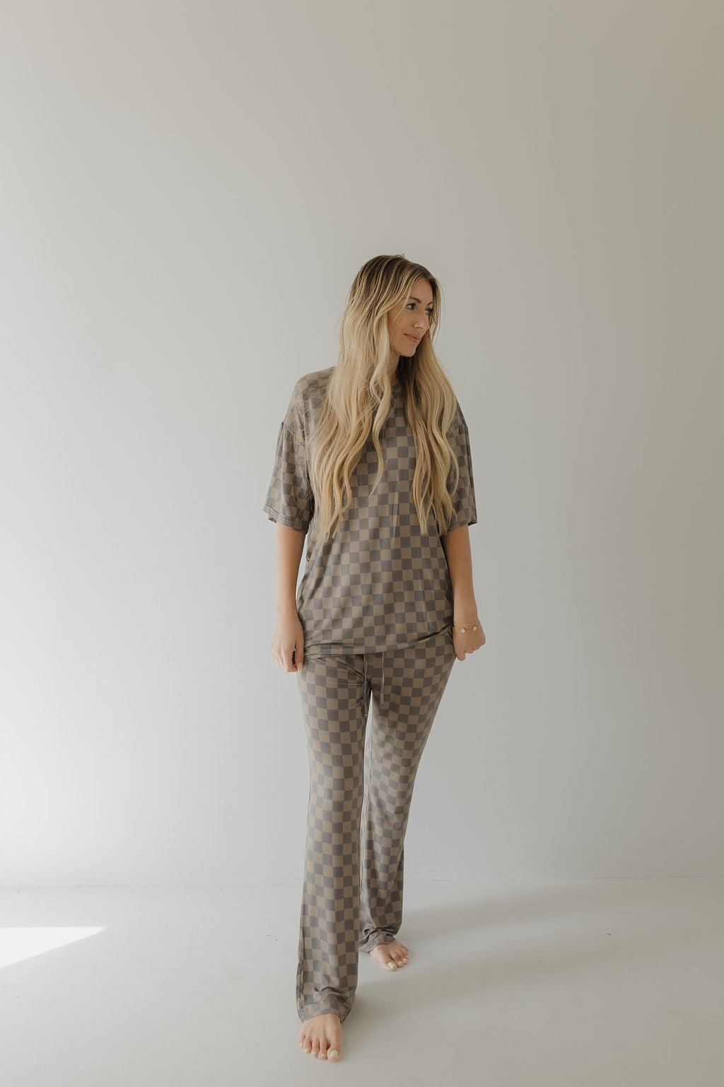 Short Sleeve Women's Bamboo Pajama | Faded Checkerboard || MATCHING KIDS
