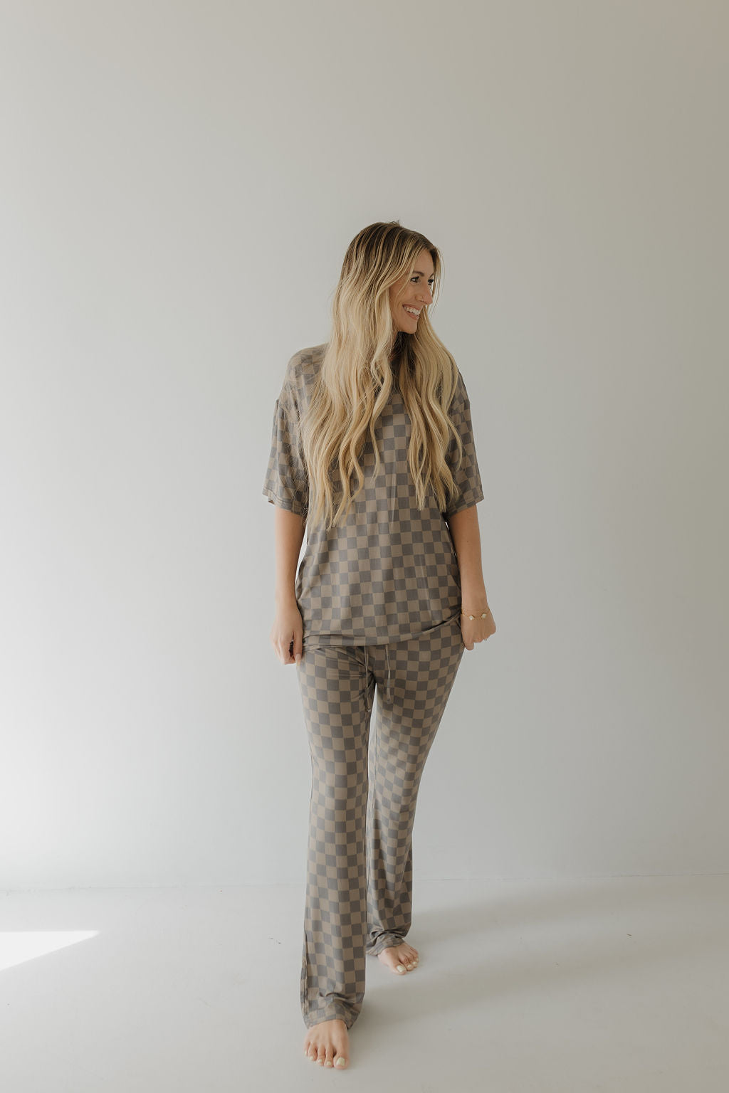 Short Sleeve Women's Bamboo Pajama | Faded Checkerboard || MATCHING KIDS