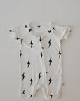 Bamboo Zip Shortie | White & Black Lightning Bolt