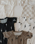 Bamboo Zip Shortie | White & Black Lightning Bolt