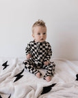 Bamboo Zip Pajamas | Black Checkerboard