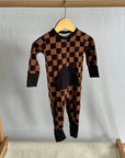 Black & Tan Checkered Long Sleeve Romper