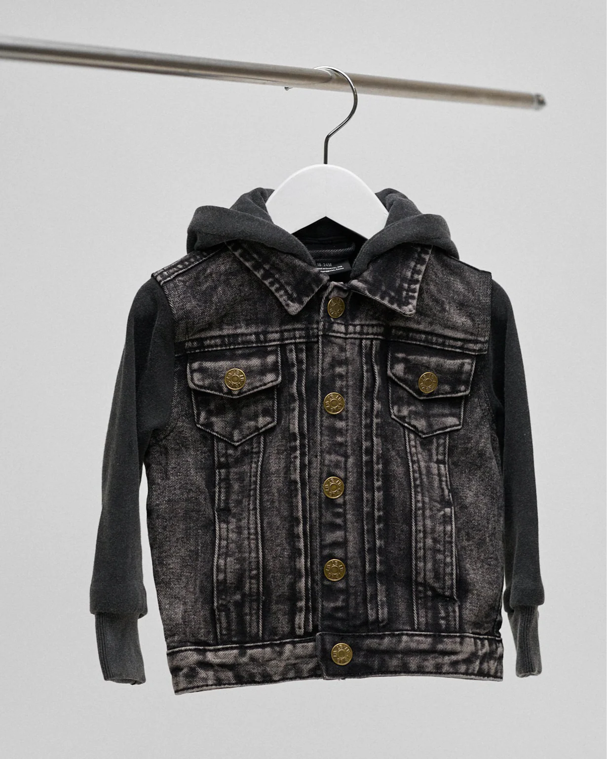 Washed Hooded Denim Jacket - Black
