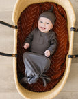 Charcoal Organic Ribbed Newborn Knot Hat