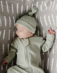 Sage Organic Ribbed Newborn Knot Hat