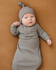 Grey Organic Ribbed Newborn Knot Hat