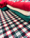 Custom Festive Plaid Applique Waffle Sleeve Crewneck - Ruby