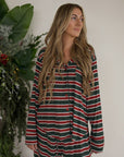 Women's Bamboo Button Up Lounge Set | Holiday Stripe