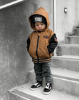 Hydro Letterman Jacket in Black + Rust