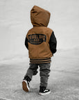 Hydro Letterman Jacket in Black + Rust
