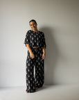 Women's Bamboo Crop Tee Lounge Set | Midnight Skelly