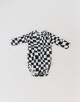 Long Sleeve Bamboo Snapsuit | Black & White Wavy Checkerboard