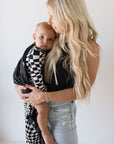 Long Sleeve Bamboo Snapsuit | Black & White Wavy Checkerboard