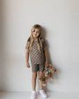Bamboo Short Set | Faded Brown Checkerboard